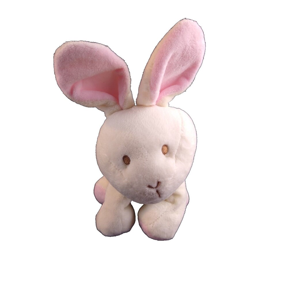 Kellytoy White Bunny Rabbit Rattle Plush Pink Crinkle Ears Sewn Eyes All Soft